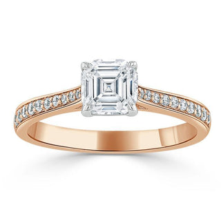 1.0 CT Asscher Cut Solitaire Moissanite Engagement Ring With Chanel Pave Setting - Barbara Maison 