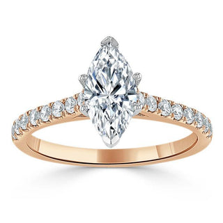 1.0 CT Marquise Cut Solitaire Pave Moissanite Engagement Ring - Barbara Maison 