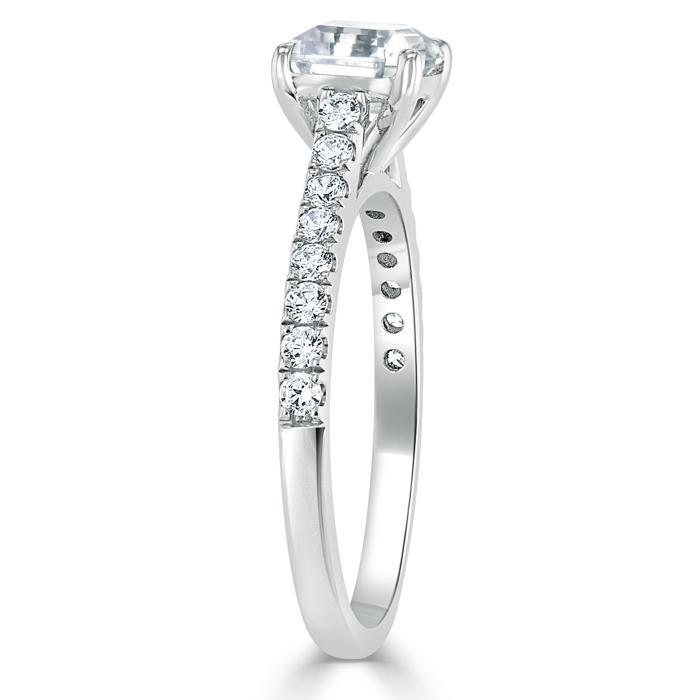 1.0 CT Asscher Cut Solitaire Pave Setting Moissanite Engagement Ring - Barbara Maison 