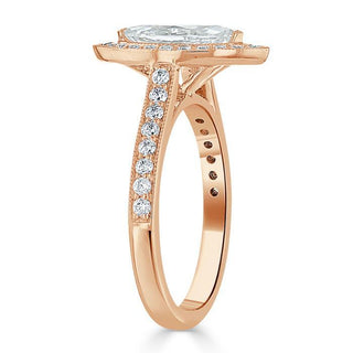 1.0 CT Marquise Cut Halo Moissanite Engagement Ring With Pave Setting - Barbara Maison 