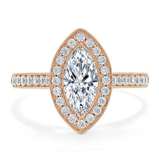 1.0 CT Marquise Cut Halo Moissanite Engagement Ring With Pave Setting - Barbara Maison 