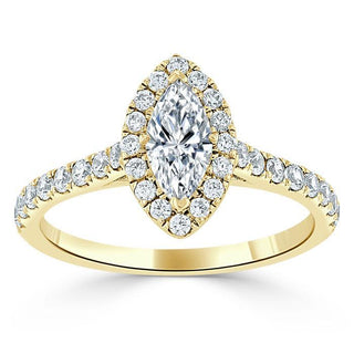 1.0 CT Marquise Cut Halo Moissanite Engagement Ring With Pave Setting - Barbara Maison 