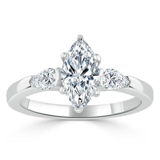 0.75 CT Marquise Cut Three Stone Moissanite Engagement Ring - Barbara Maison 