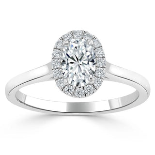 0.75 CT Oval Cut Halo Moissanite Engagement Ring - Barbara Maison 