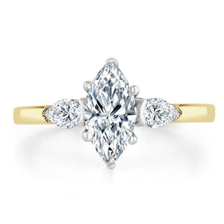 0.75 CT Marquise Cut Three Stone Moissanite Engagement Ring - Barbara Maison 