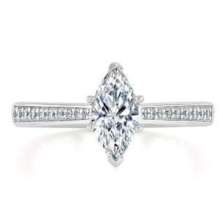 1.0 CT Marquise Cut Solitaire Channel Pave Moissanite Engagement Ring - Barbara Maison 