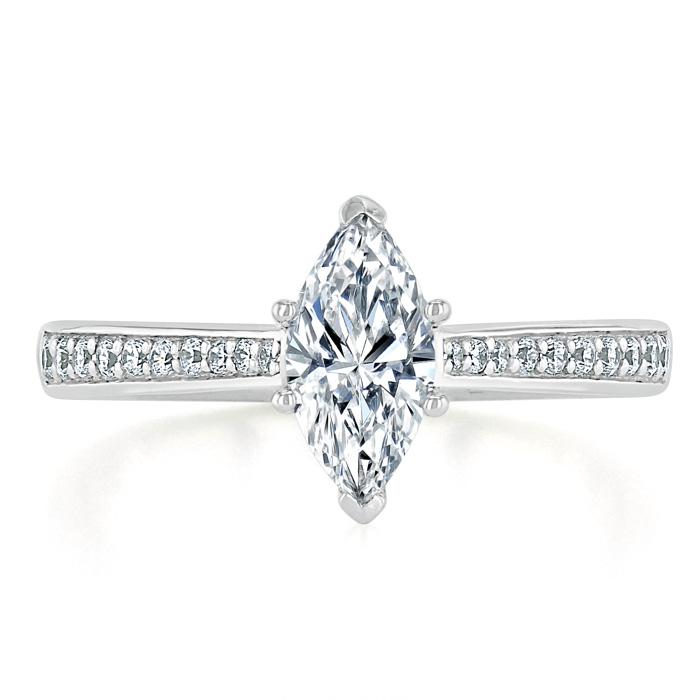 1.0 CT Marquise Cut Solitaire Channel Pave Moissanite Engagement Ring - Barbara Maison 