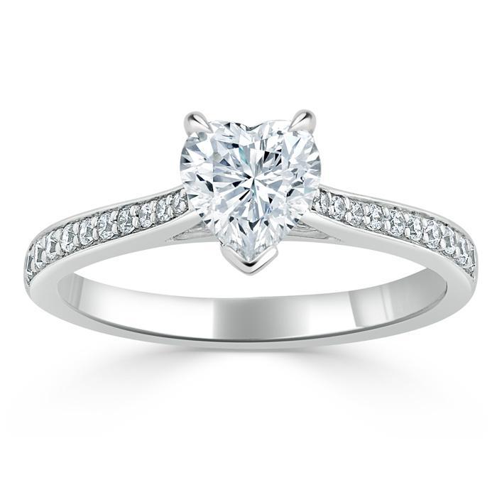 1.0 CT Heart Cut Solitaire Channel Pave Moissanite Engagement Ring - Barbara Maison 