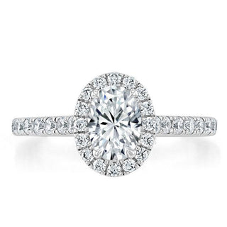 0.94 CT Oval Cut Halo Moissanite Engagement Ring With Pave Setting - Barbara Maison 