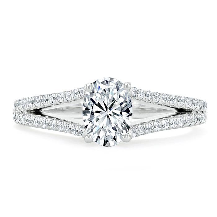 0.75 CT Oval Cut Solitaire Split Shank Style Moissanite Engagement Ring - Barbara Maison 