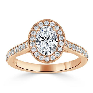 1.0 CT Oval Cut Halo Pave Moissanite Engagement Ring - Barbara Maison 