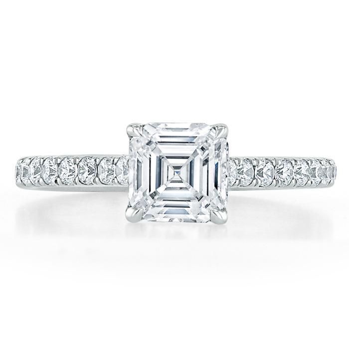 1.0 CT Asscher Cut Solitaire Pave Setting Moissanite Engagement Ring - Barbara Maison 