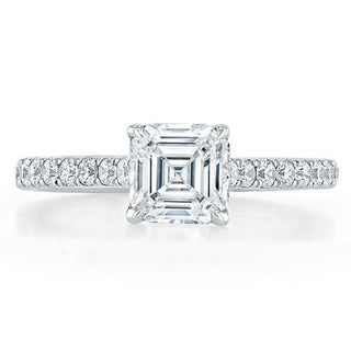 1.0 CT Asscher Cut Solitaire Pave Setting Moissanite Engagement Ring - Barbara Maison 