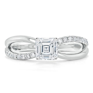 0.75 CT Asscher Cut Solitaire Split Shank Style Moissanite Engagement Ring - Barbara Maison 