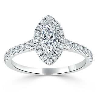 1.0 CT Marquise Cut Halo Moissanite Engagement Ring With Pave Setting - Barbara Maison 