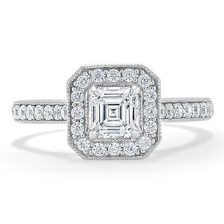 1.05 CT Asscher Cut Halo Pave Setting Moissanite Engagement Ring - Barbara Maison 