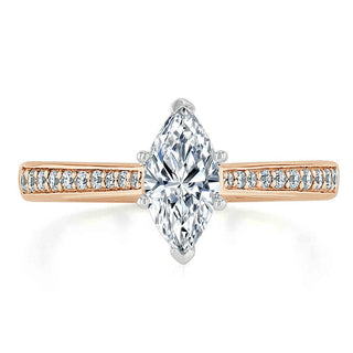 1.0 CT Marquise Cut Solitaire Channel Pave Moissanite Engagement Ring - Barbara Maison 