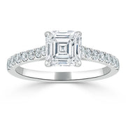 1.0 CT Asscher Cut Solitaire Pave Setting Moissanite Engagement Ring - Barbara Maison 