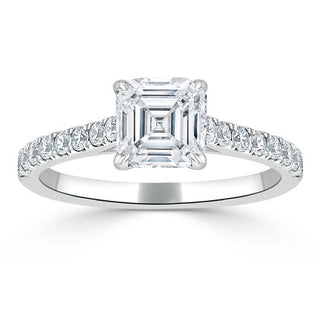 1.0 CT Asscher Cut Solitaire Pave Setting Moissanite Engagement Ring - Barbara Maison 