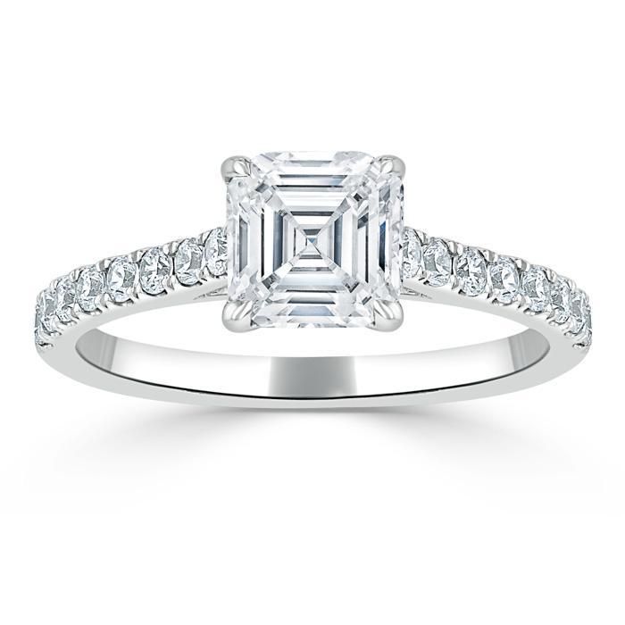 1.0 CT Asscher Cut Solitaire Pave Setting Moissanite Engagement Ring - Barbara Maison 