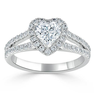 1.0 CT Heart Cut Halo Split Shank Style Moissanite Engagement Ring - Barbara Maison 