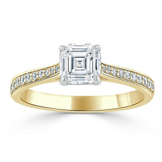 1.0 CT Asscher Cut Solitaire Moissanite Engagement Ring With Chanel Pave Setting - Barbara Maison 