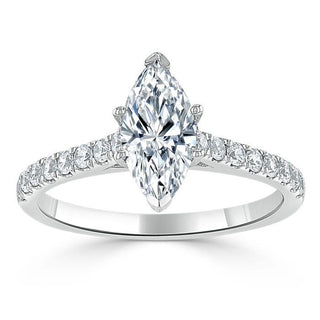 1.0 CT Marquise Cut Solitaire Pave Moissanite Engagement Ring - Barbara Maison 