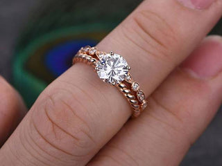 0.75 CT Round Solitaire Twisted Pave Moissanite Bridal Ring Set - Barbara Maison 