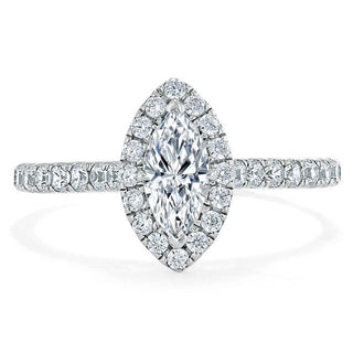 1.0 CT Marquise Cut Halo Moissanite Engagement Ring With Pave Setting - Barbara Maison 