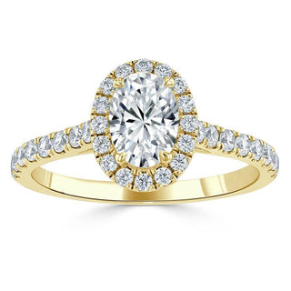 0.94 CT Oval Cut Halo Moissanite Engagement Ring With Pave Setting - Barbara Maison 