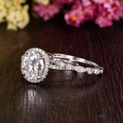 1.50 CT Oval Cut Halo Moissanite Bridal Ring Set - Barbara Maison 