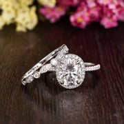 1.50 CT Oval Cut Halo Moissanite Bridal Ring Set - Barbara Maison 