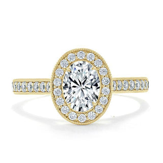 1.0 CT Oval Cut Halo Pave Moissanite Engagement Ring - Barbara Maison 