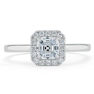 0.75 CT Asscher Cut Halo Moissanite Engagement Ring - Barbara Maison 