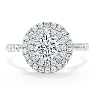 0.75 CT Round Cut Double Halo Moissanite Engagement Ring With Pave Setting - Barbara Maison 