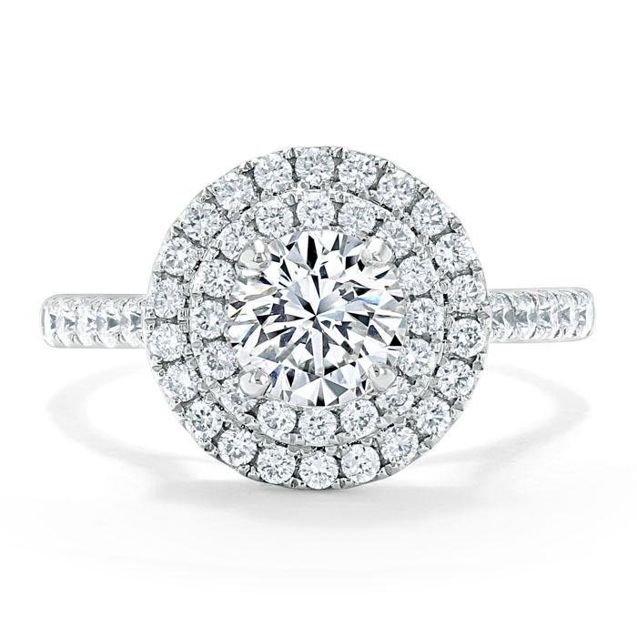 0.75 CT Round Cut Double Halo Moissanite Engagement Ring With Pave Setting - Barbara Maison 