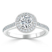 0.75 CT Round Cut Halo Pave Moissanite Engagement Ring - Barbara Maison 