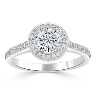 0.75 CT Round Cut Halo Pave Moissanite Engagement Ring - Barbara Maison 