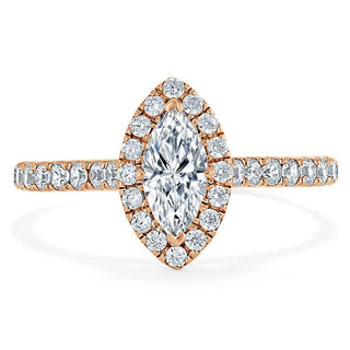 1.0 CT Marquise Cut Halo Moissanite Engagement Ring With Pave Setting - Barbara Maison 