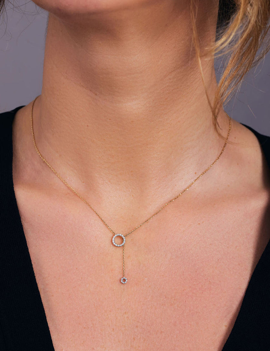 0.10 0.10 Moissanite Diamond Circle Lariat Pendent Necklace