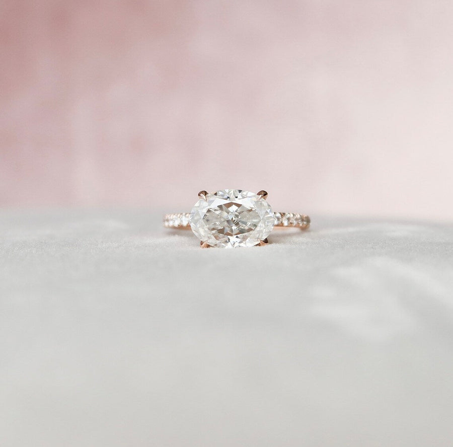 2.5 CT East West Oval Hidden Halo Pave Moissanite Engagement Ring - Barbara Maison 