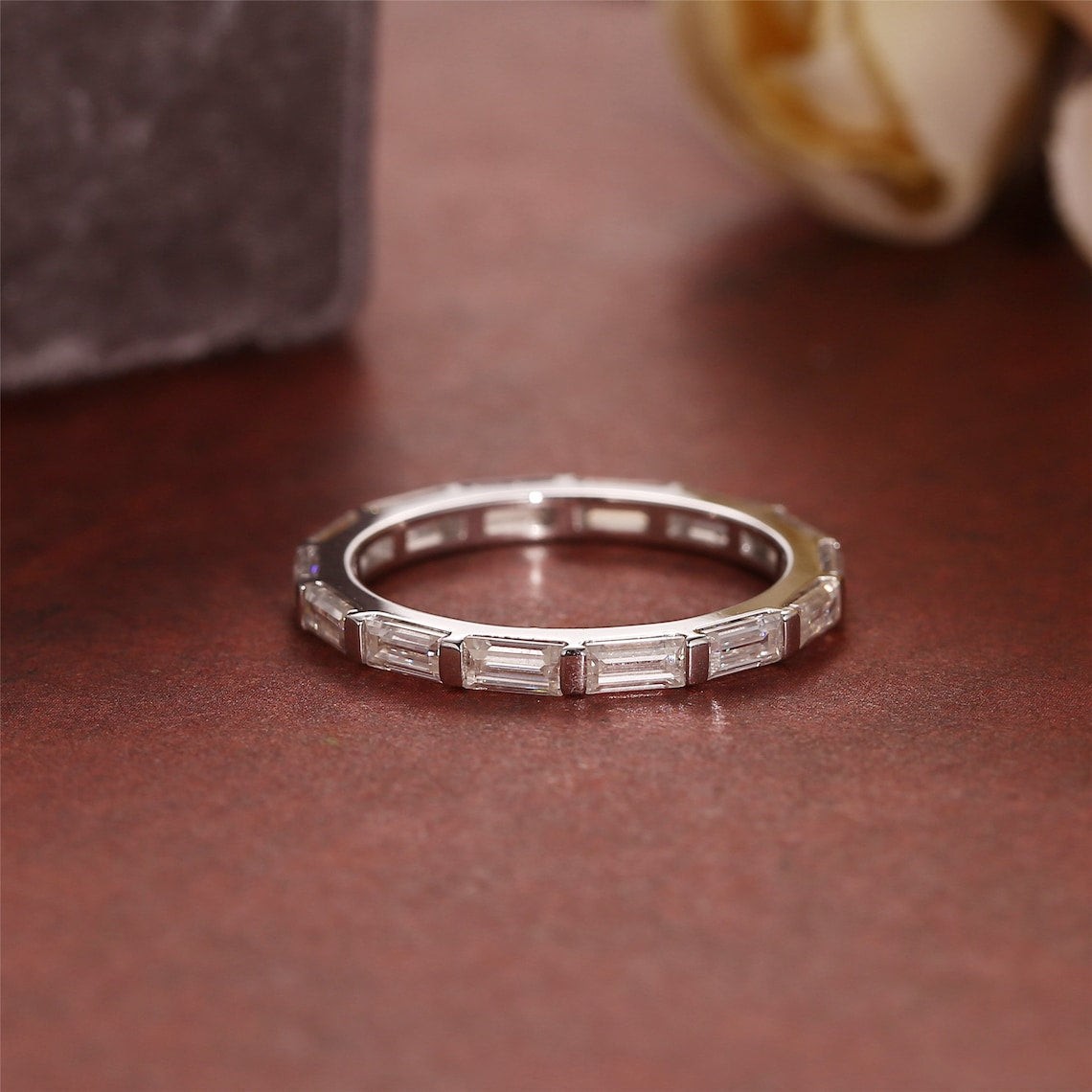 1.50 TCW Baguette CVD Diamond Bar Wedding Band - Barbara Maison 