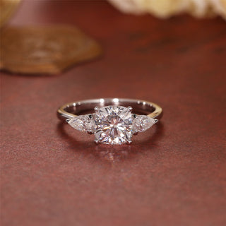 1.0 CT Cushion F/VS1 CVD Diamond Three Stone Style Engagement Ring - Barbara Maison 