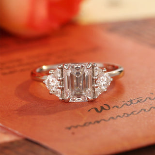 1.0-3.0 CT Emerald Cut E/VS1 CVD Diamond Cluster solitaire Setting Engagement Ring - Barbara Maison 