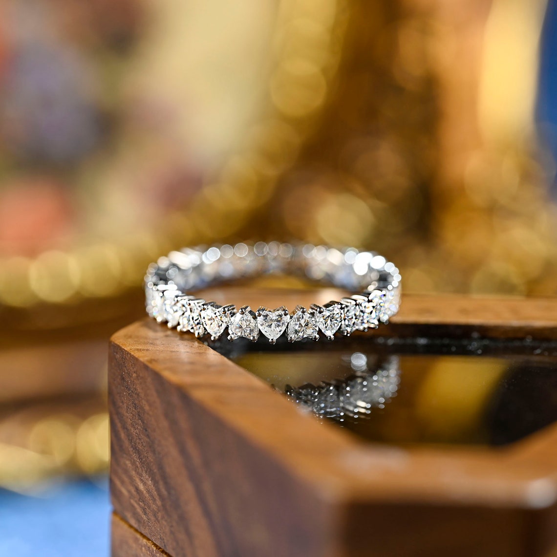 0.75 TCW Heart CVD Diamond Full Eternity Wedding Band - Barbara Maison 
