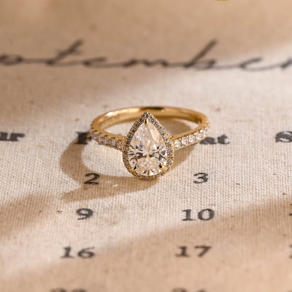 1.50 CT Pear F/VS1 CVD Diamond Halo Pave Setting Engagement Ring - Barbara Maison 