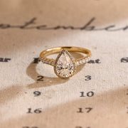 1.50 CT Pear F/VS1 CVD Diamond Halo Pave Setting Engagement Ring - Barbara Maison 
