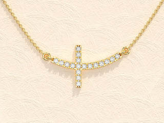 0.27 TCW Round Moissanite Diamond Sideways Cross Necklace - Barbara Maison 