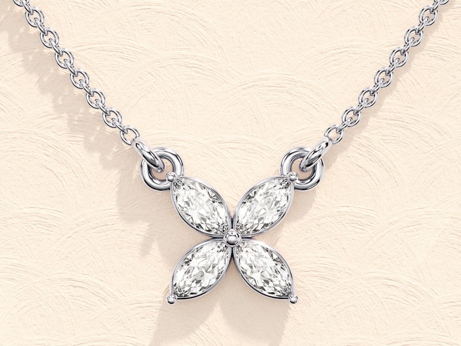 0.40 TCW Marquise Moissanite Diamond Clover Necklace - Barbara Maison 