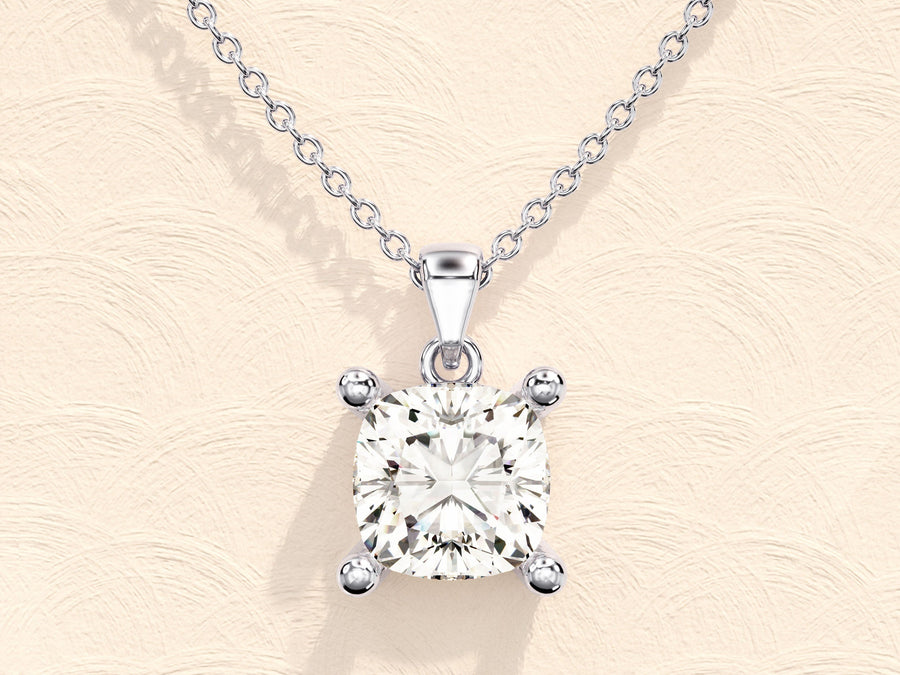 1.0 CT Cushion Moissanite Diamond Solitaire Necklace - Barbara Maison 